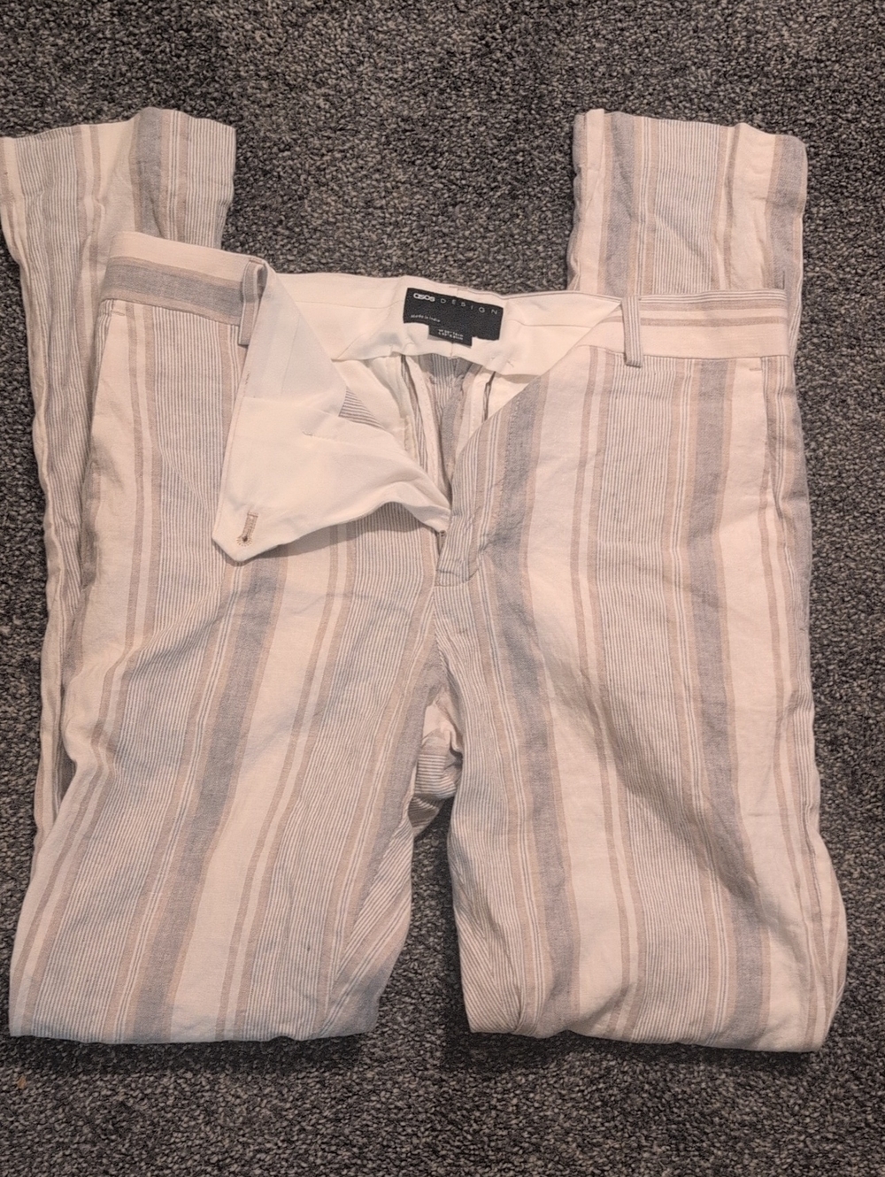 Striped Lightweight Linen Blend Men’s Pants - Neutral Stripe